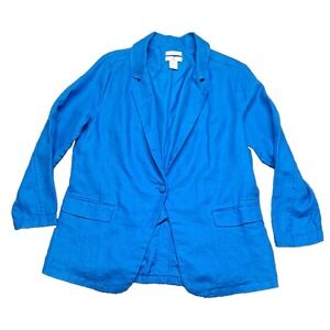 H Halston Blazer Womens Sz Large Linen 1 Button Shacket Boyfriend Jacket Coat